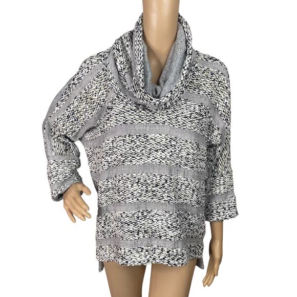 Anthropologie Dolan Left Coast Gray Chunky Boucle Striped Cowl Sweater SZ M - Picture 1 of 9